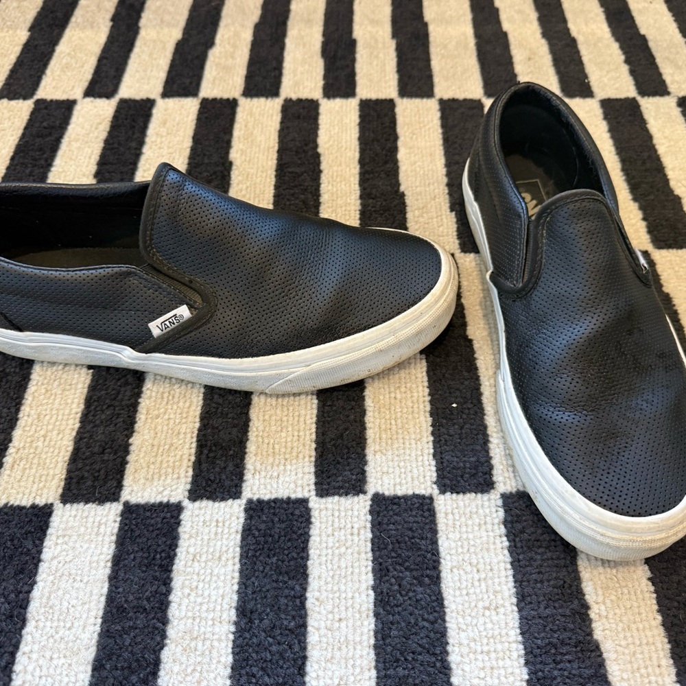 Vans Women's Black and White Slip-On Sneakers